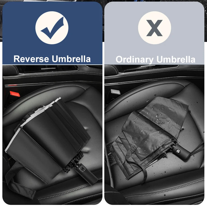Stay Dry and Stylish with Our Fully Automatic Reverse Folding Umbrella - Perfect for Men and Women!