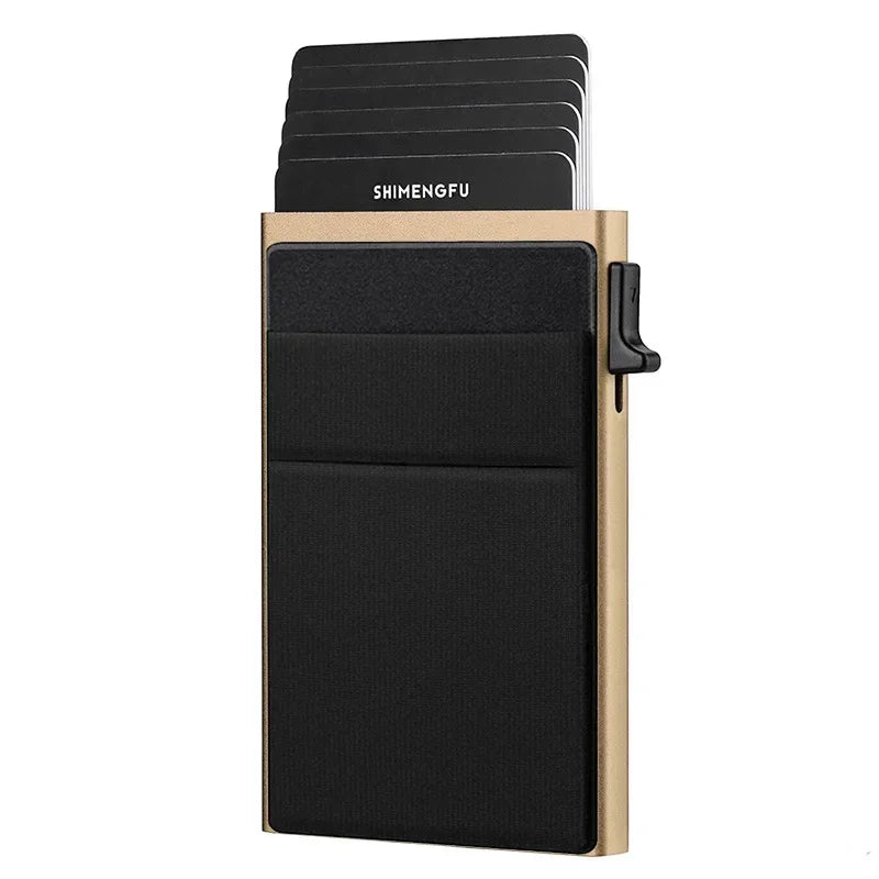 Sleek RFID-Blocking Metal Slim Wallet for Men and Women - Pop-Up Minimalist Credit Card Holder