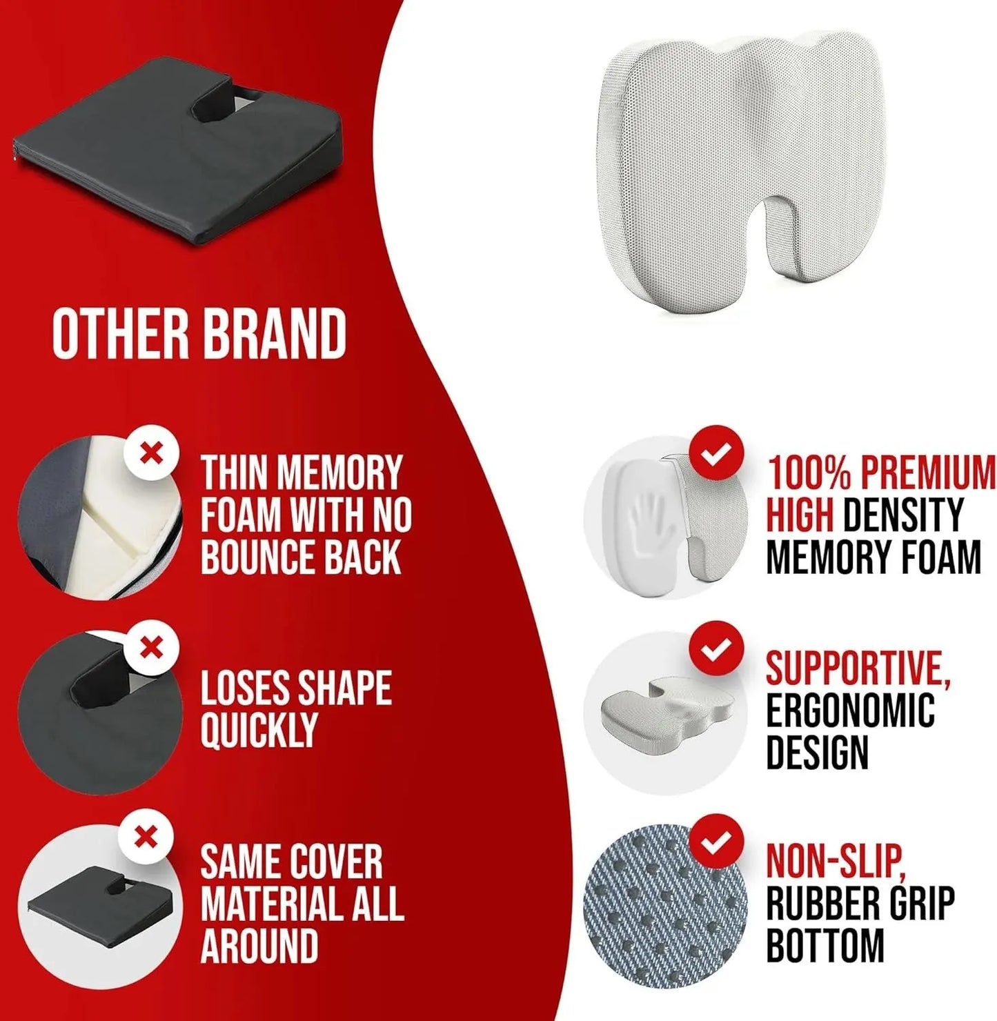 Revolutionize Your Comfort with Our Ergonomic Memory Foam Chair Cushion - Perfect for Office and Home!