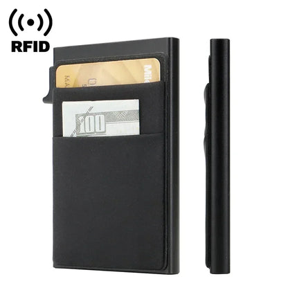 Sleek RFID-Blocking Metal Slim Wallet for Men and Women - Pop-Up Minimalist Credit Card Holder