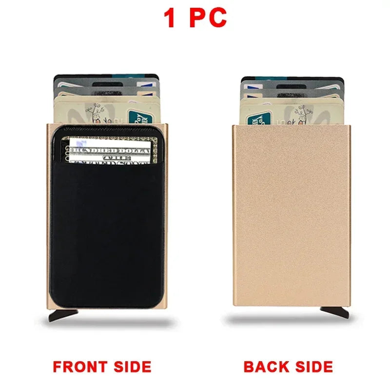 Sleek RFID-Blocking Metal Slim Wallet for Men and Women - Pop-Up Minimalist Credit Card Holder