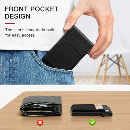 Sleek RFID-Blocking Metal Slim Wallet for Men and Women - Pop-Up Minimalist Credit Card Holder