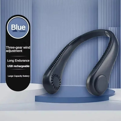 Experience Ultimate Comfort with Our Hands-Free Neck Fan - Portable, USB Rechargeable Bladeless Cooling Solution for Summer Adventures with 3 Speed Settings