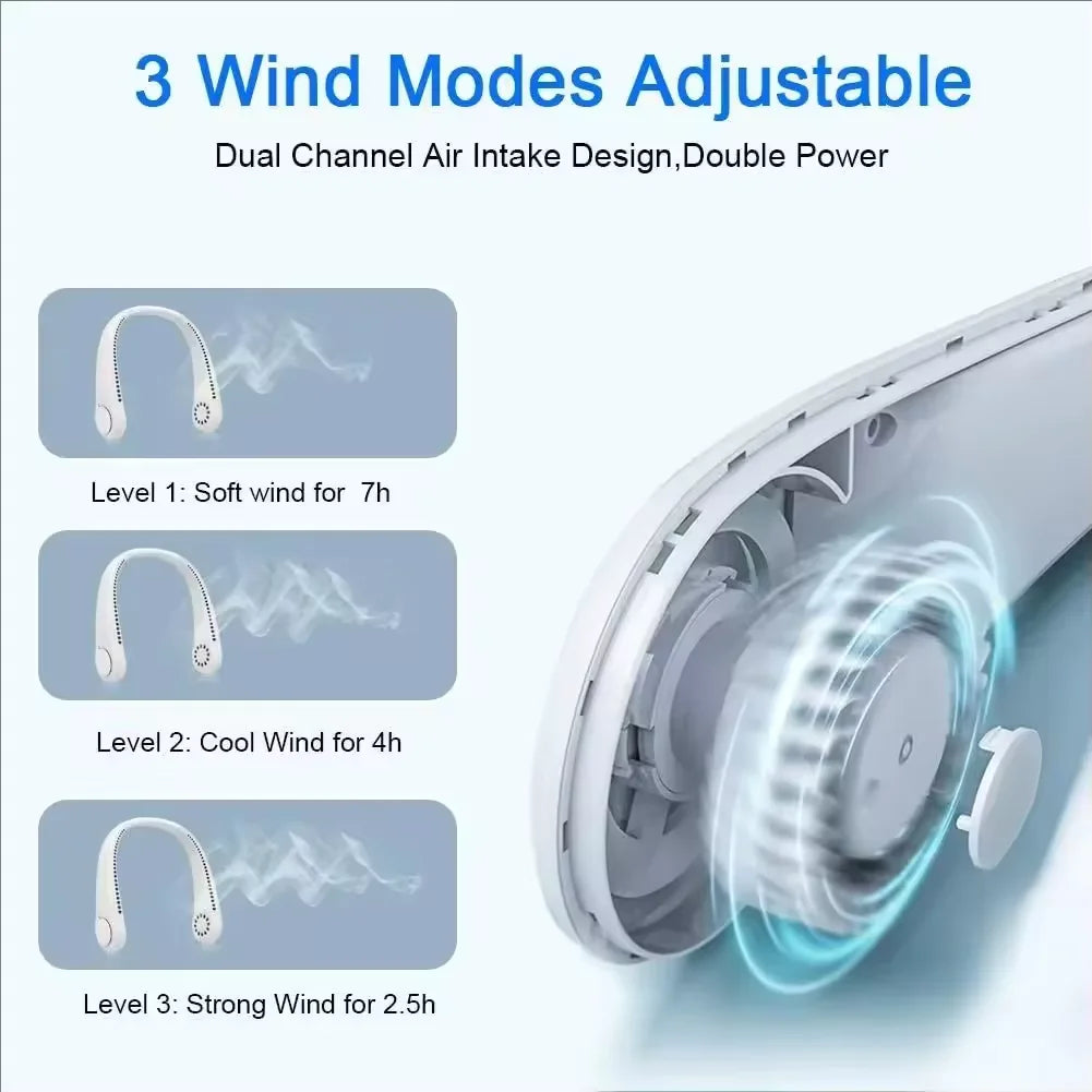 Experience Ultimate Comfort with Our Hands-Free Neck Fan - Portable, USB Rechargeable Bladeless Cooling Solution for Summer Adventures with 3 Speed Settings