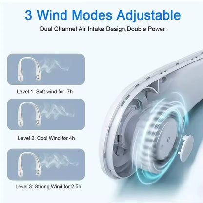 Experience Ultimate Comfort with Our Hands-Free Neck Fan - Portable, USB Rechargeable Bladeless Cooling Solution for Summer Adventures with 3 Speed Settings