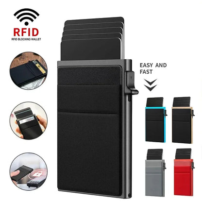 Sleek RFID-Blocking Metal Slim Wallet for Men and Women - Pop-Up Minimalist Credit Card Holder