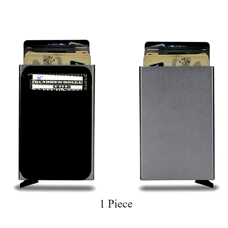 Sleek RFID-Blocking Metal Slim Wallet for Men and Women - Pop-Up Minimalist Credit Card Holder