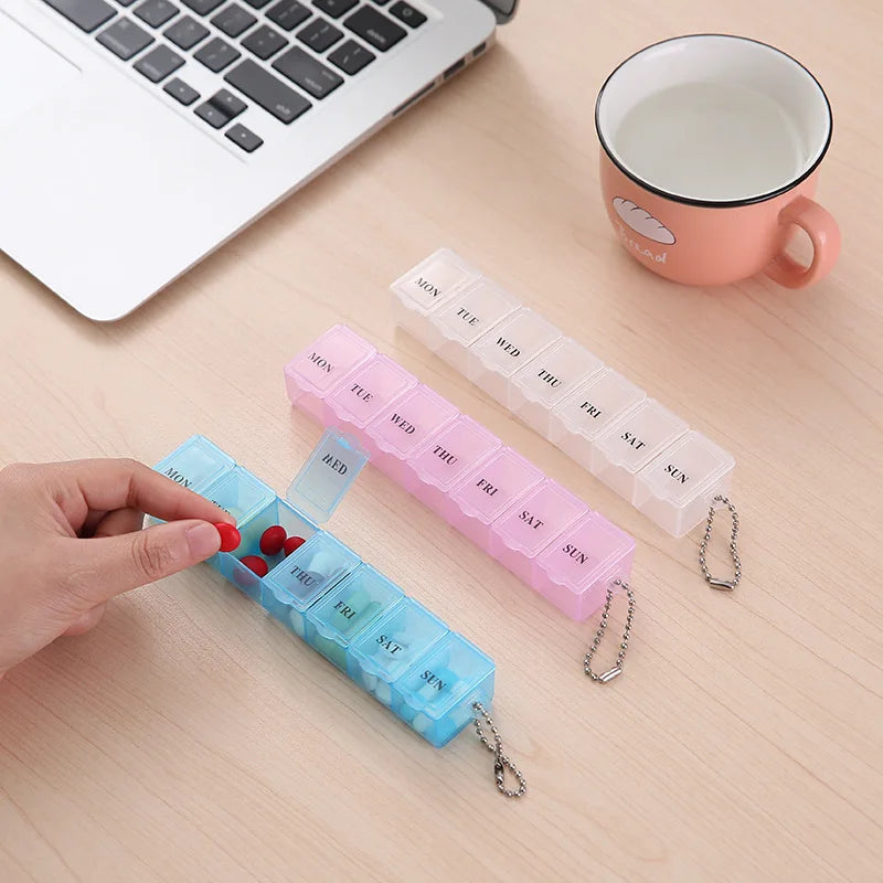Weekly Pill Organizer - 7 Days Medicine Storage Box with Splitters in 3 Color Options