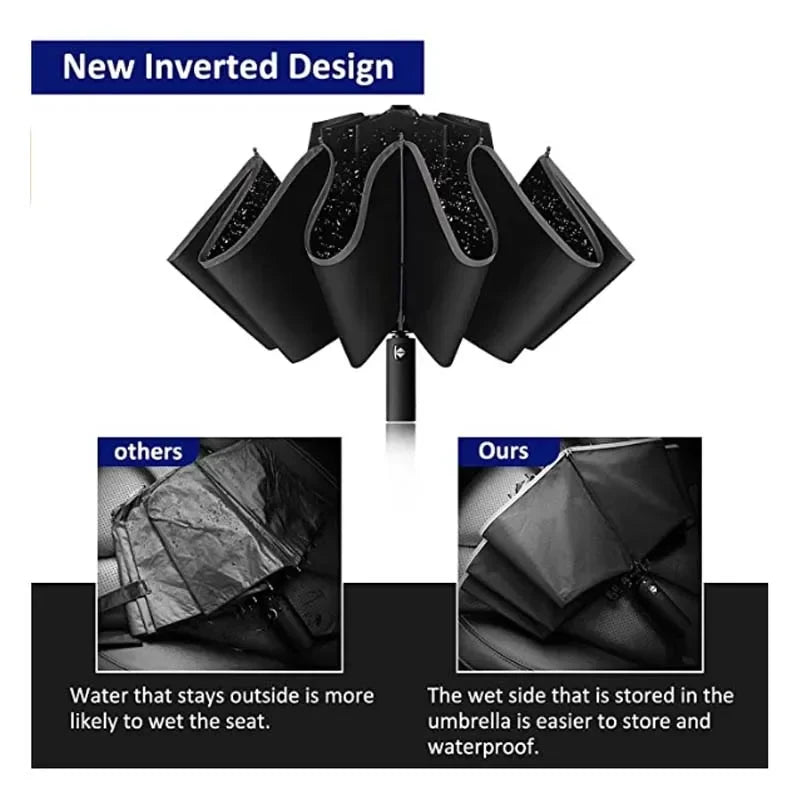 Stay Dry and Stylish with Our Fully Automatic Reverse Folding Umbrella - Perfect for Men and Women!