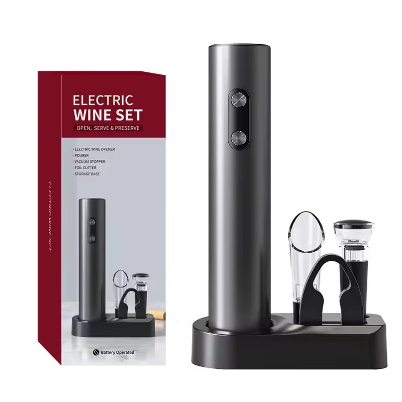 Electric Automatic Red Wine Opener Set - Complete Gift Set with Wine Stopper and Pourer for the Stylish Wine Enthusiast