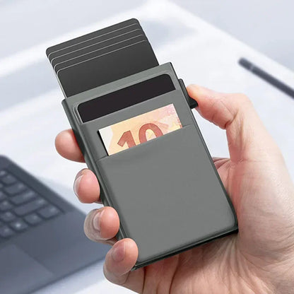 Sleek RFID-Blocking Metal Slim Wallet for Men and Women - Pop-Up Minimalist Credit Card Holder